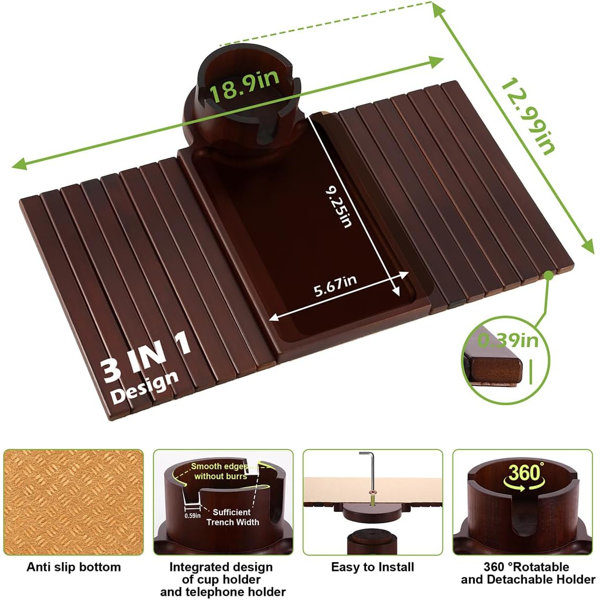 Symple Stuff Couch Cup Holder Tray - 3 In 1 Couch Arm Table